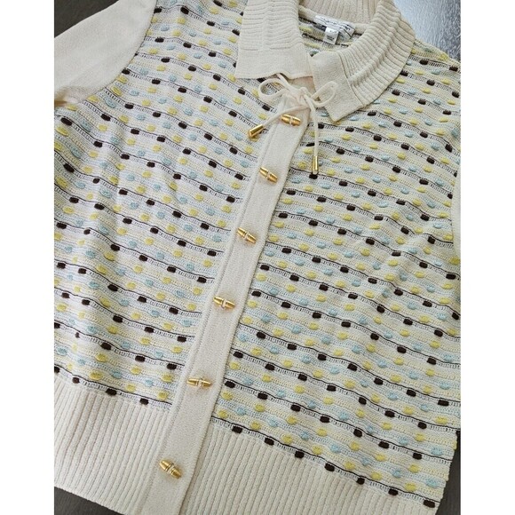 St John Sport Cardigan Sweater Wool Blend Collared Toggle Buttons XL Old Money - Picture 3 of 9